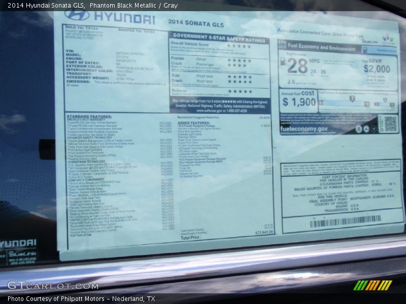 Phantom Black Metallic / Gray 2014 Hyundai Sonata GLS