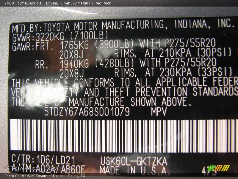 Silver Sky Metallic / Red Rock 2008 Toyota Sequoia Platinum