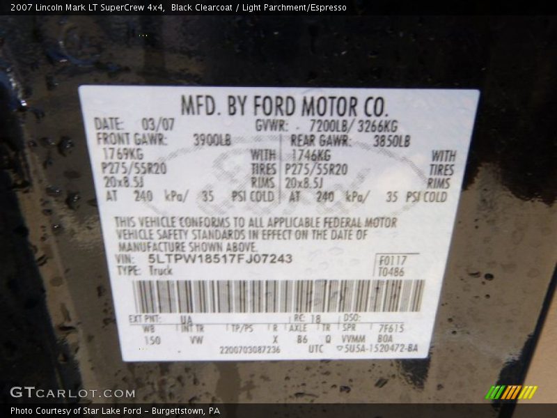 Black Clearcoat / Light Parchment/Espresso 2007 Lincoln Mark LT SuperCrew 4x4