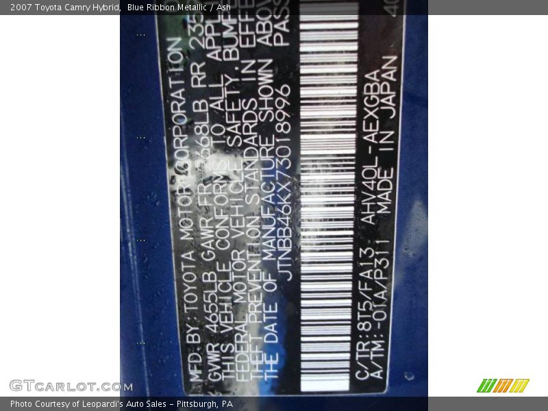 Blue Ribbon Metallic / Ash 2007 Toyota Camry Hybrid