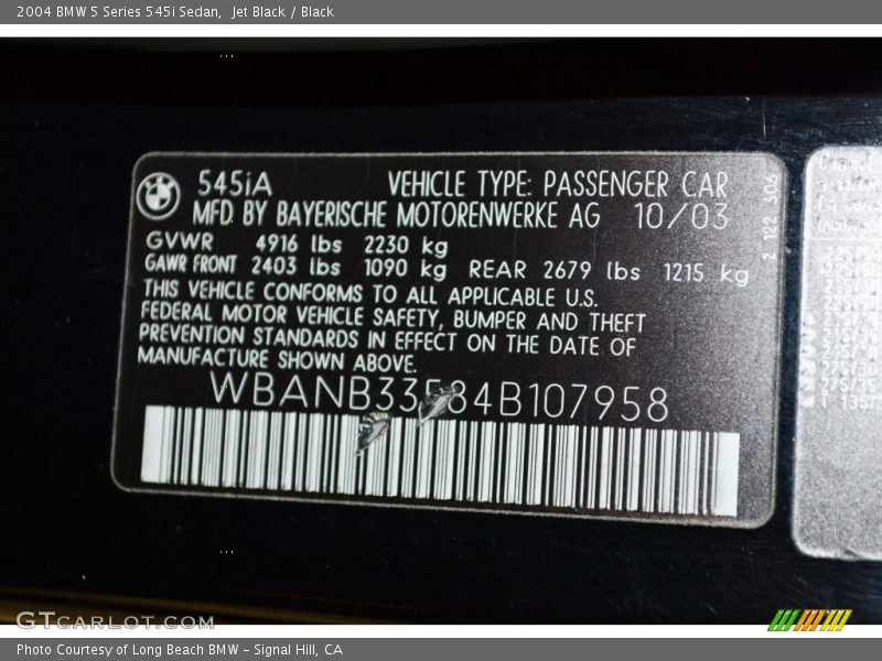Jet Black / Black 2004 BMW 5 Series 545i Sedan