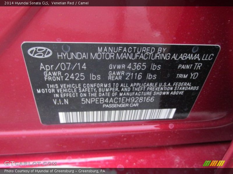 Venetian Red / Camel 2014 Hyundai Sonata GLS