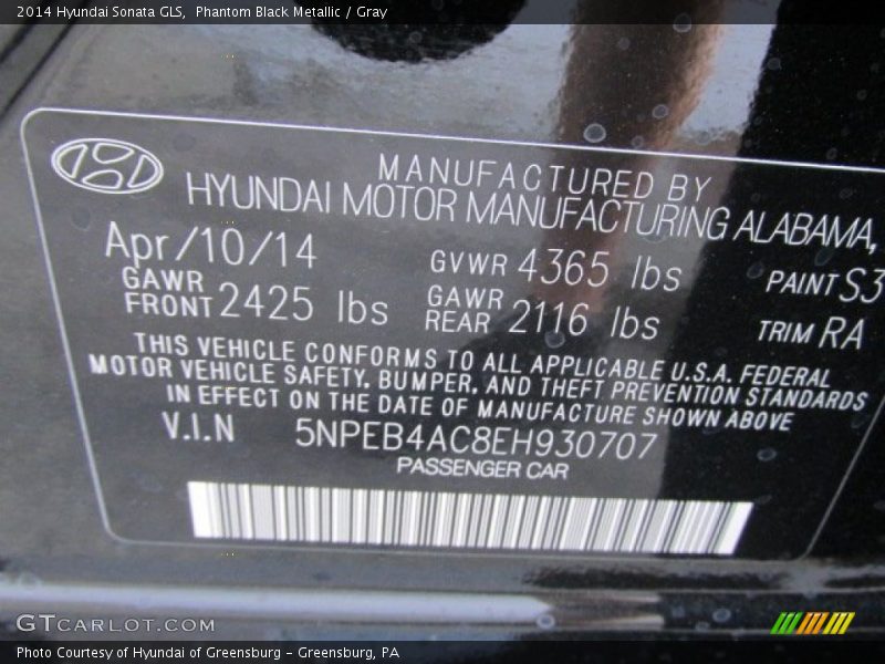 Phantom Black Metallic / Gray 2014 Hyundai Sonata GLS