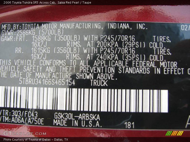 Salsa Red Pearl / Taupe 2006 Toyota Tundra SR5 Access Cab