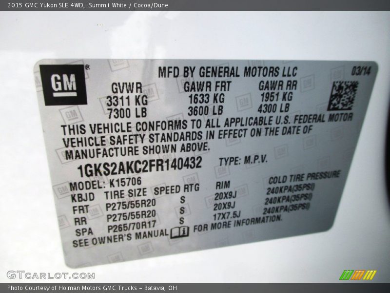 Summit White / Cocoa/Dune 2015 GMC Yukon SLE 4WD