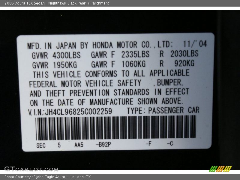Nighthawk Black Pearl / Parchment 2005 Acura TSX Sedan