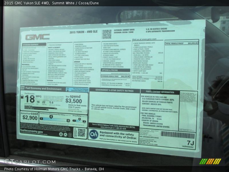  2015 Yukon SLE 4WD Window Sticker