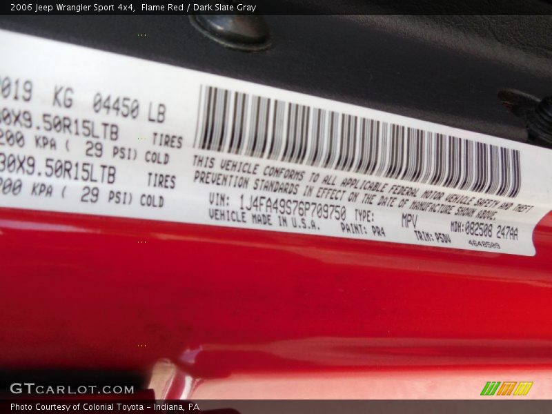 Flame Red / Dark Slate Gray 2006 Jeep Wrangler Sport 4x4