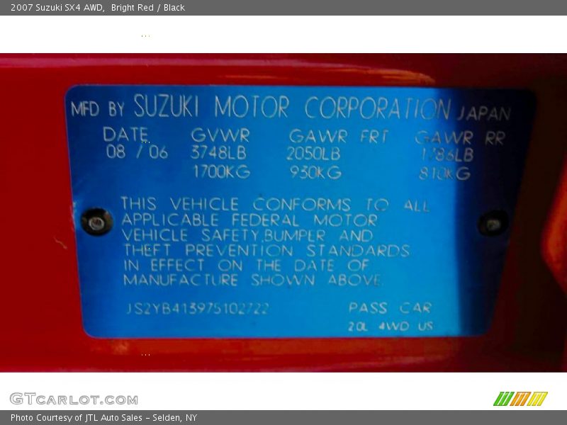 Bright Red / Black 2007 Suzuki SX4 AWD