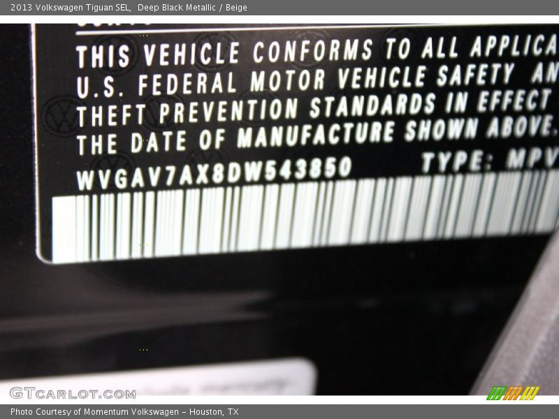 Deep Black Metallic / Beige 2013 Volkswagen Tiguan SEL