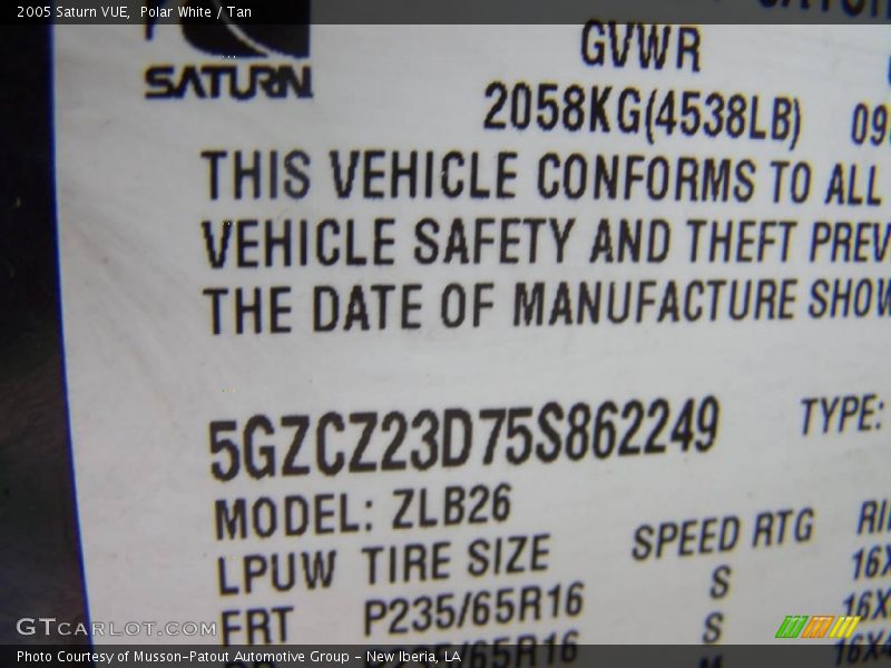 Polar White / Tan 2005 Saturn VUE