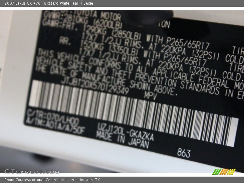 Blizzard White Pearl / Beige 2007 Lexus GX 470