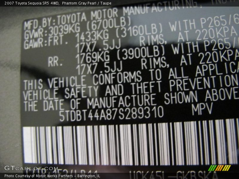 2007 Sequoia SR5 4WD Phantom Gray Pearl Color Code 1E3