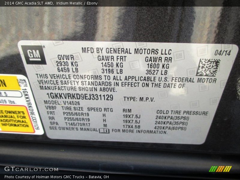 Iridium Metallic / Ebony 2014 GMC Acadia SLT AWD