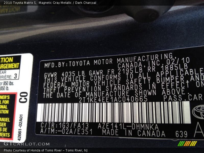 Magnetic Gray Metallic / Dark Charcoal 2010 Toyota Matrix S