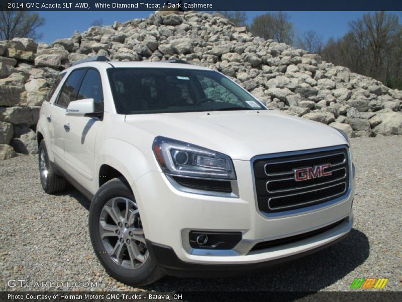 White Diamond Tricoat / Dark Cashmere 2014 GMC Acadia SLT AWD