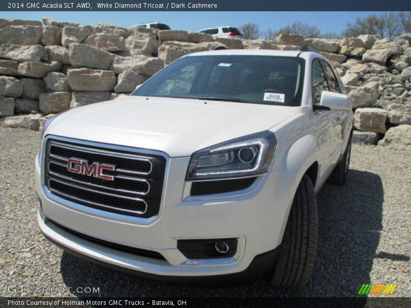 White Diamond Tricoat / Dark Cashmere 2014 GMC Acadia SLT AWD