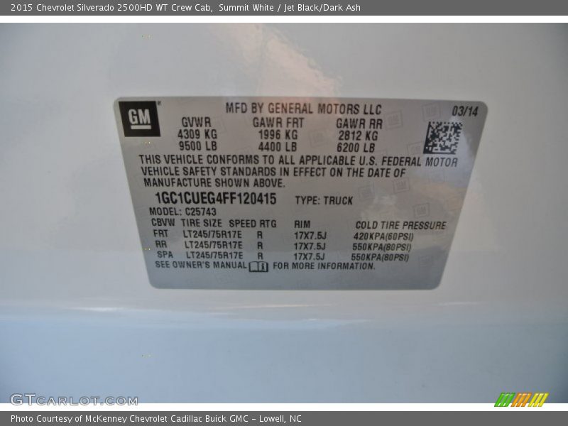 Summit White / Jet Black/Dark Ash 2015 Chevrolet Silverado 2500HD WT Crew Cab