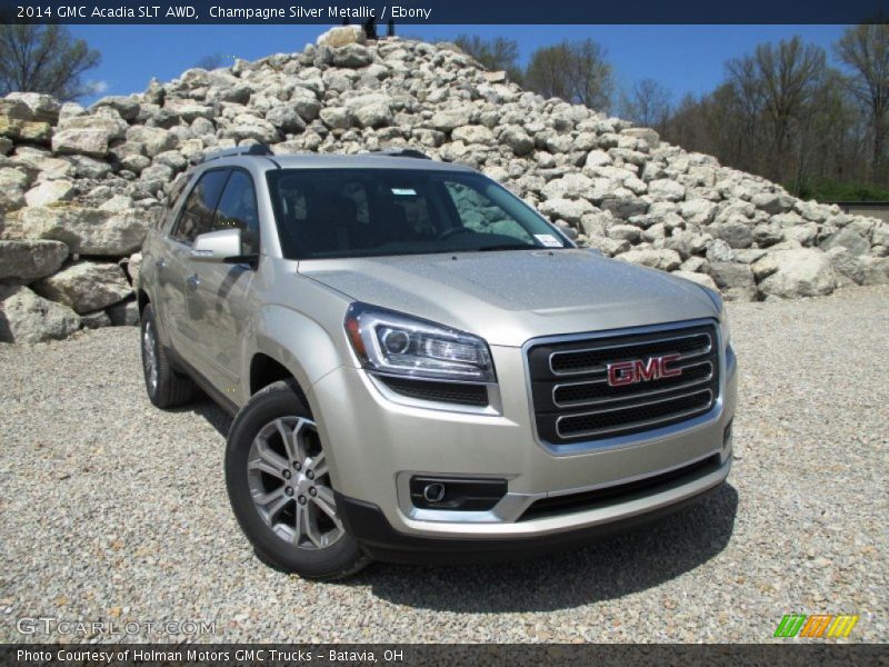 Champagne Silver Metallic / Ebony 2014 GMC Acadia SLT AWD