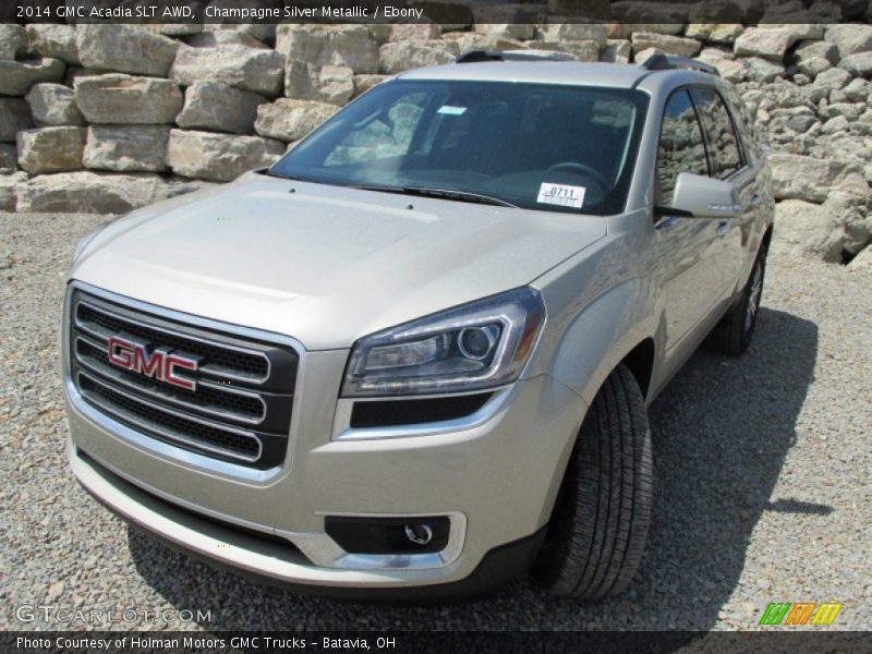 Champagne Silver Metallic / Ebony 2014 GMC Acadia SLT AWD