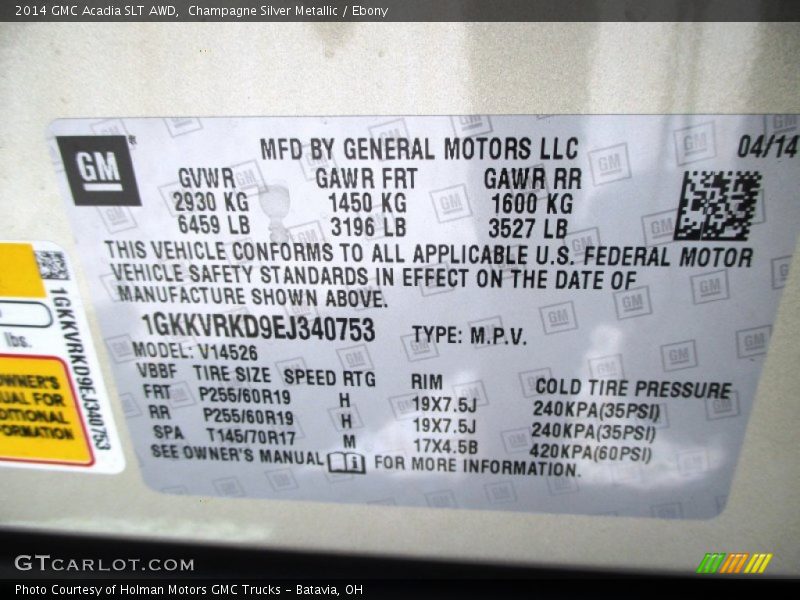 Champagne Silver Metallic / Ebony 2014 GMC Acadia SLT AWD
