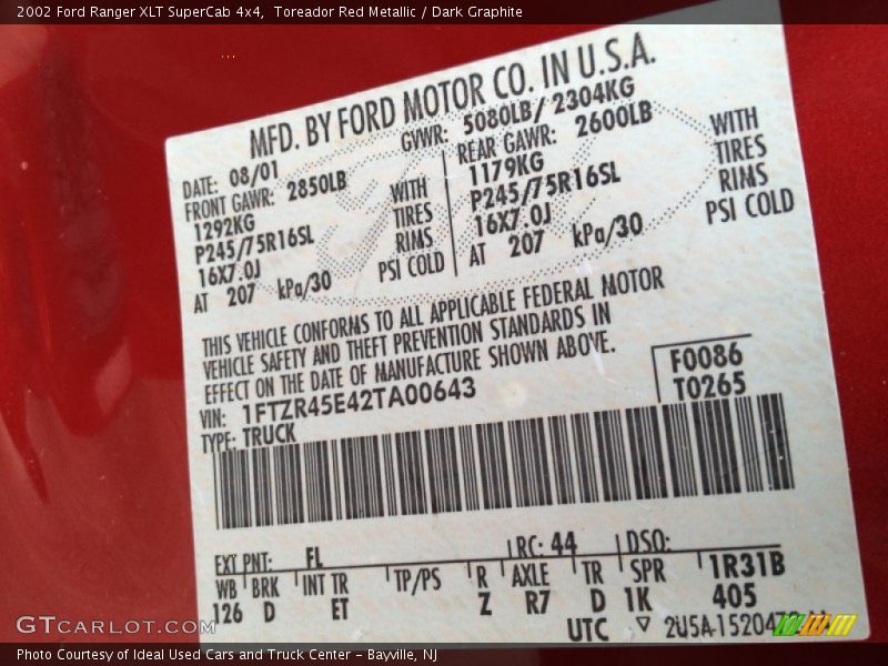 Toreador Red Metallic / Dark Graphite 2002 Ford Ranger XLT SuperCab 4x4