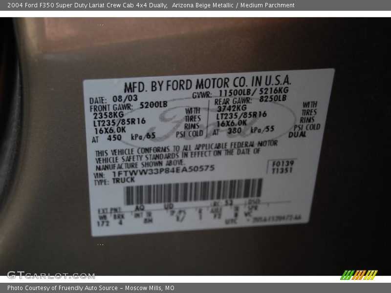 Arizona Beige Metallic / Medium Parchment 2004 Ford F350 Super Duty Lariat Crew Cab 4x4 Dually