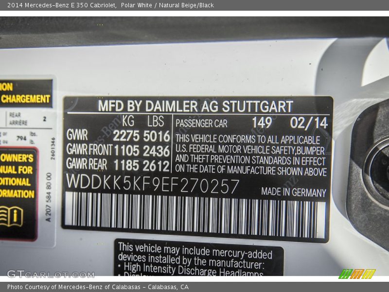 Polar White / Natural Beige/Black 2014 Mercedes-Benz E 350 Cabriolet