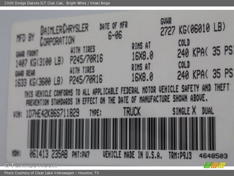 Bright White / Khaki Beige 2006 Dodge Dakota SLT Club Cab
