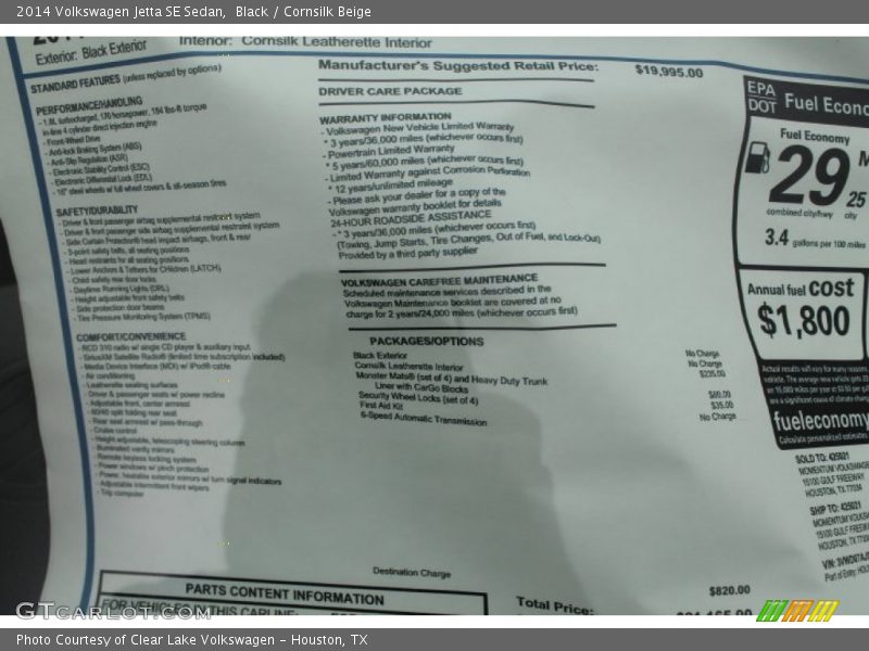 Black / Cornsilk Beige 2014 Volkswagen Jetta SE Sedan
