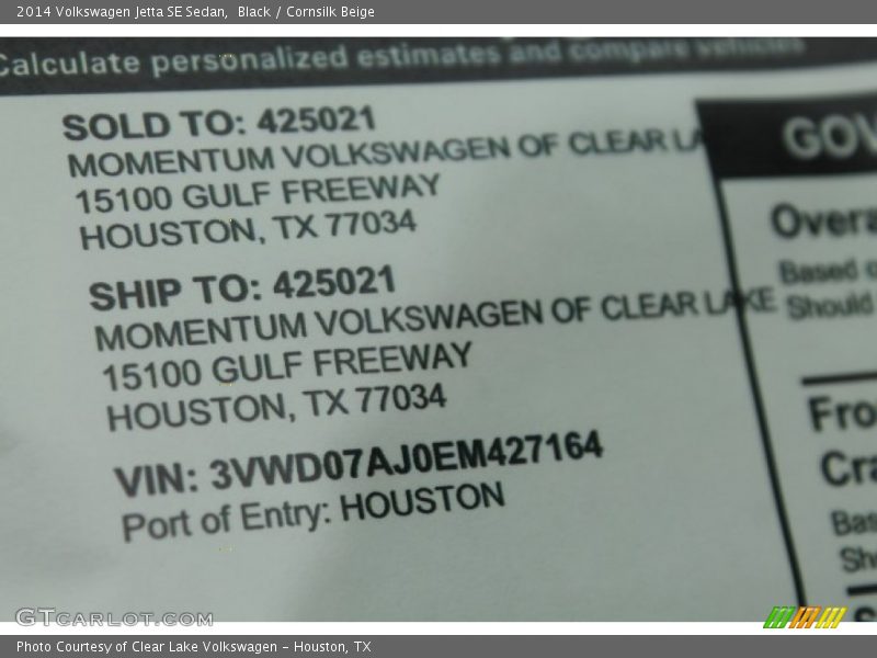 Black / Cornsilk Beige 2014 Volkswagen Jetta SE Sedan