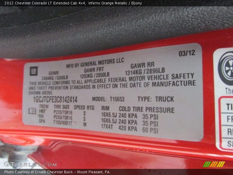 Inferno Orange Metallic / Ebony 2012 Chevrolet Colorado LT Extended Cab 4x4