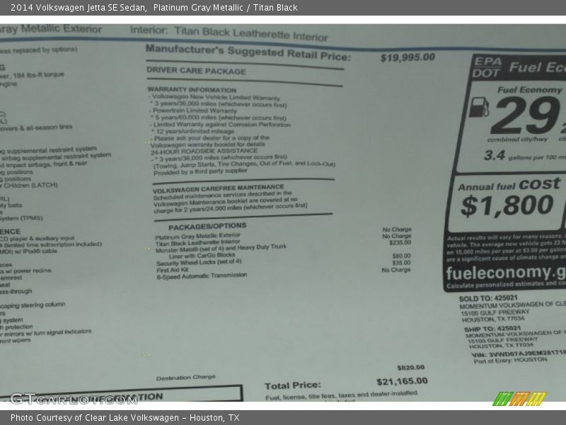 Platinum Gray Metallic / Titan Black 2014 Volkswagen Jetta SE Sedan
