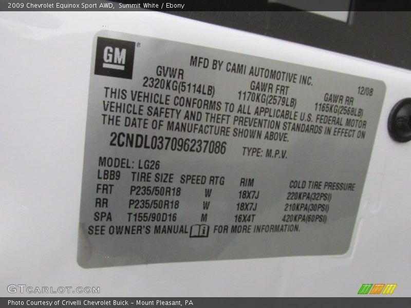 Summit White / Ebony 2009 Chevrolet Equinox Sport AWD