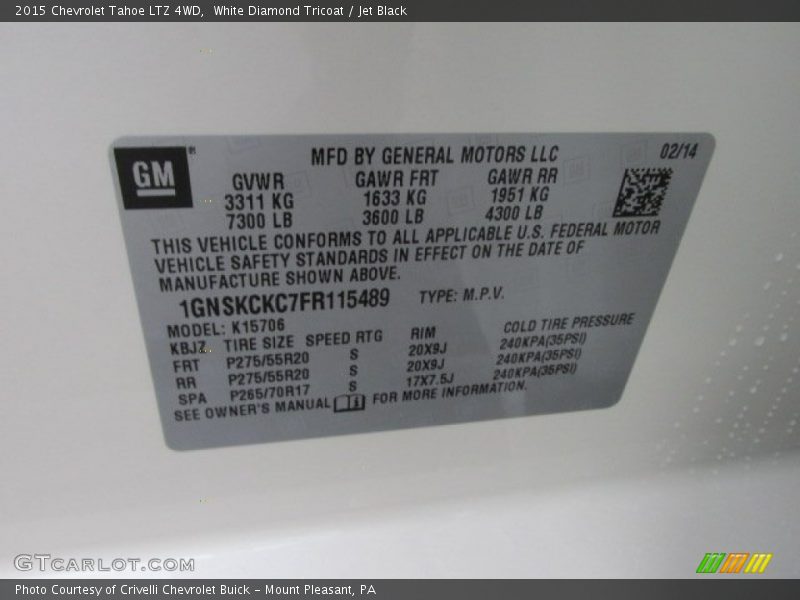 White Diamond Tricoat / Jet Black 2015 Chevrolet Tahoe LTZ 4WD