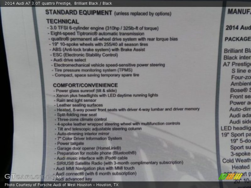 Brilliant Black / Black 2014 Audi A7 3.0T quattro Prestige
