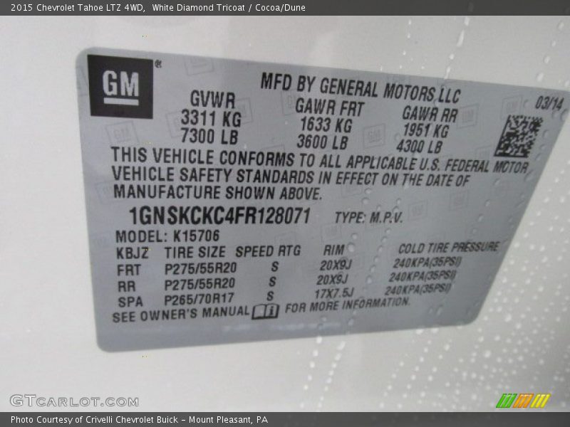 White Diamond Tricoat / Cocoa/Dune 2015 Chevrolet Tahoe LTZ 4WD