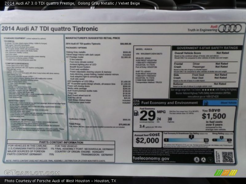 Oolong Gray Metallic / Velvet Beige 2014 Audi A7 3.0 TDI quattro Prestige