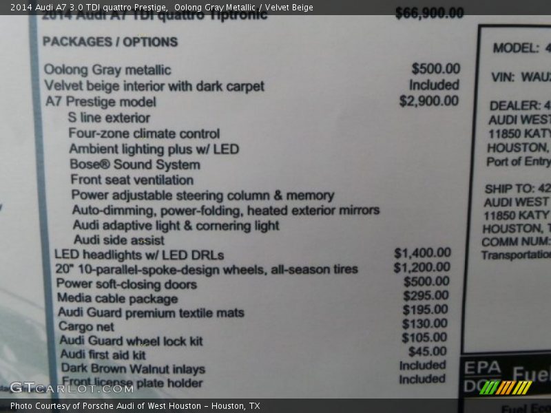 Oolong Gray Metallic / Velvet Beige 2014 Audi A7 3.0 TDI quattro Prestige