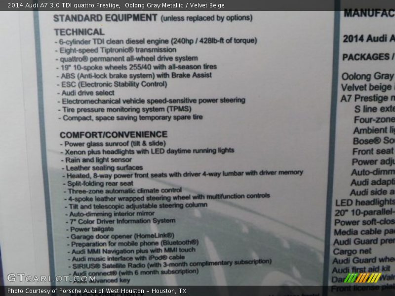 Oolong Gray Metallic / Velvet Beige 2014 Audi A7 3.0 TDI quattro Prestige