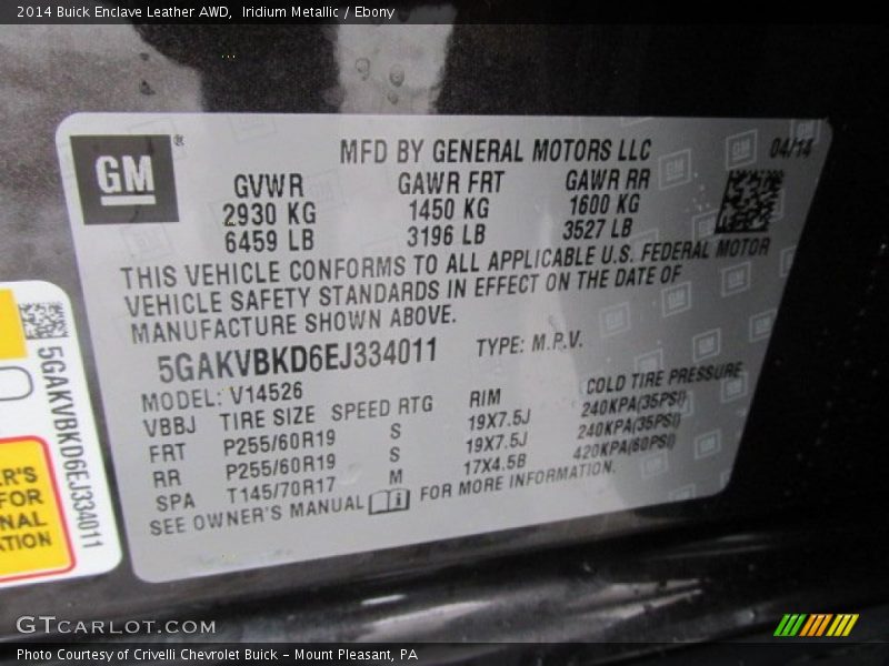 Iridium Metallic / Ebony 2014 Buick Enclave Leather AWD