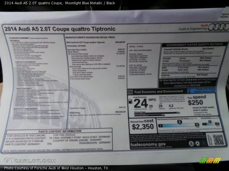 Moonlight Blue Metallic / Black 2014 Audi A5 2.0T quattro Coupe