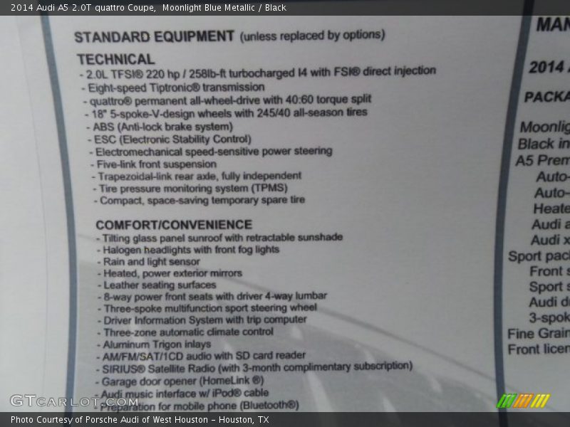 Moonlight Blue Metallic / Black 2014 Audi A5 2.0T quattro Coupe