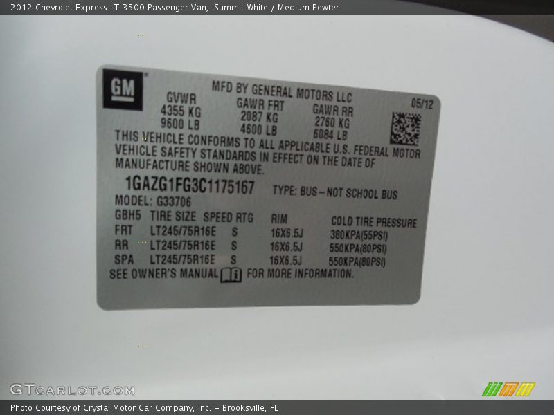 Summit White / Medium Pewter 2012 Chevrolet Express LT 3500 Passenger Van