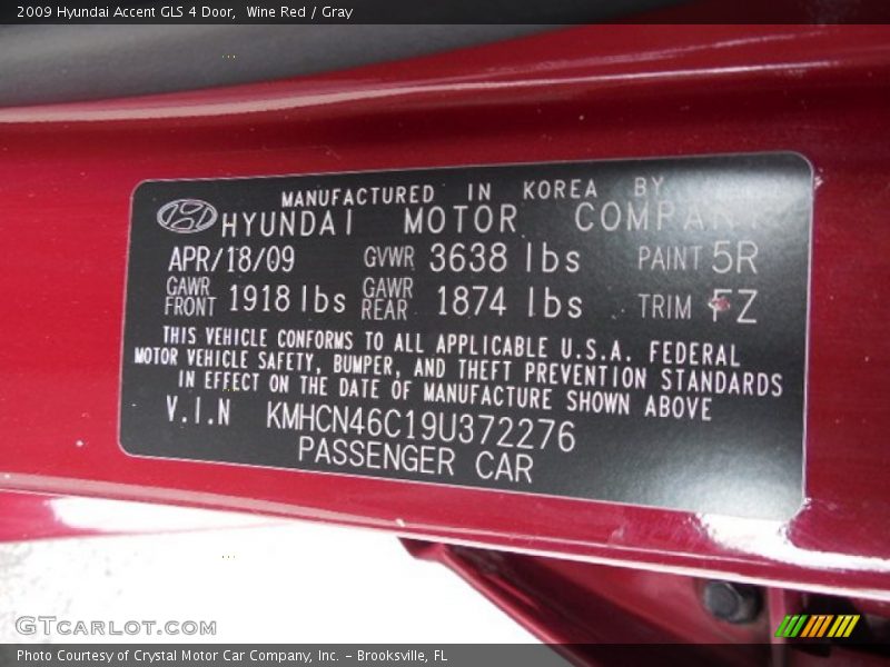 Wine Red / Gray 2009 Hyundai Accent GLS 4 Door