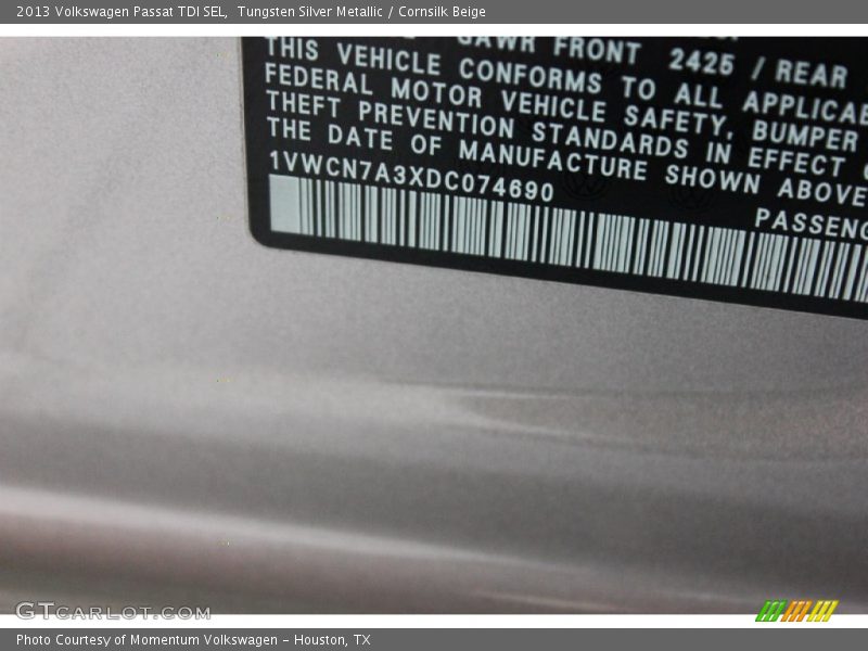 Tungsten Silver Metallic / Cornsilk Beige 2013 Volkswagen Passat TDI SEL