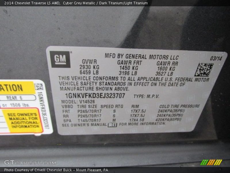 Cyber Grey Metallic / Dark Titanium/Light Titanium 2014 Chevrolet Traverse LS AWD