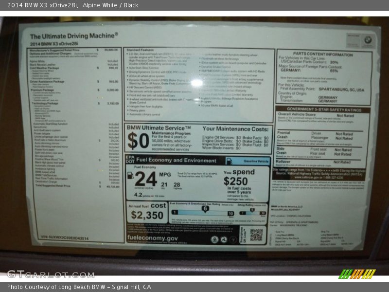 Alpine White / Black 2014 BMW X3 xDrive28i