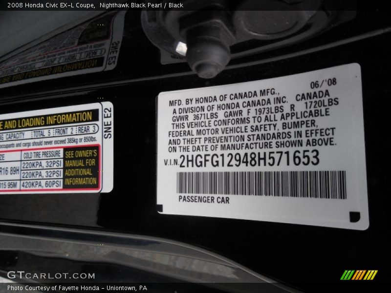 Nighthawk Black Pearl / Black 2008 Honda Civic EX-L Coupe