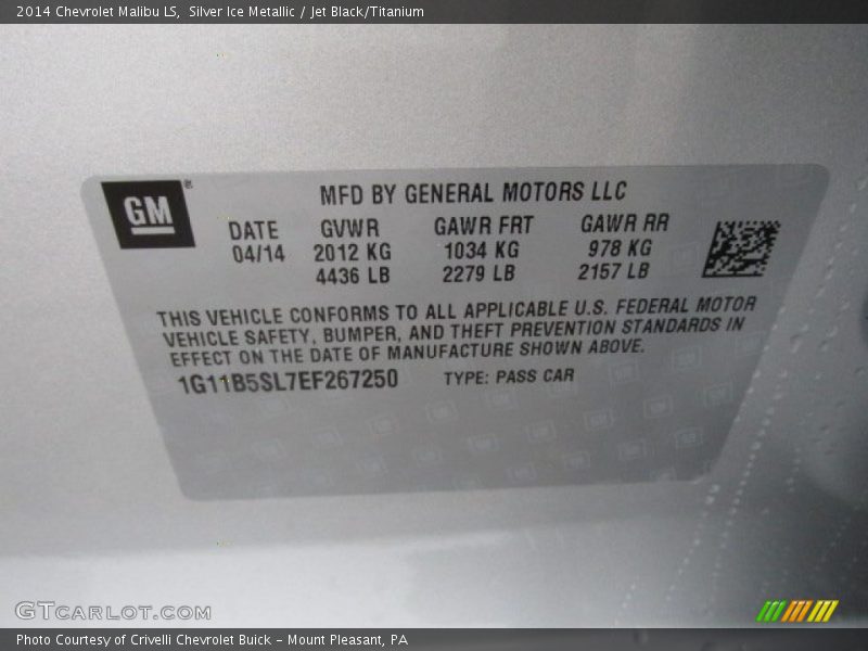 Silver Ice Metallic / Jet Black/Titanium 2014 Chevrolet Malibu LS